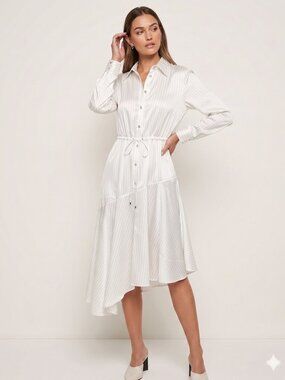 Mayson The Label Striped Asymmetric Shirtdress White Midi Luminous NWT Size 4